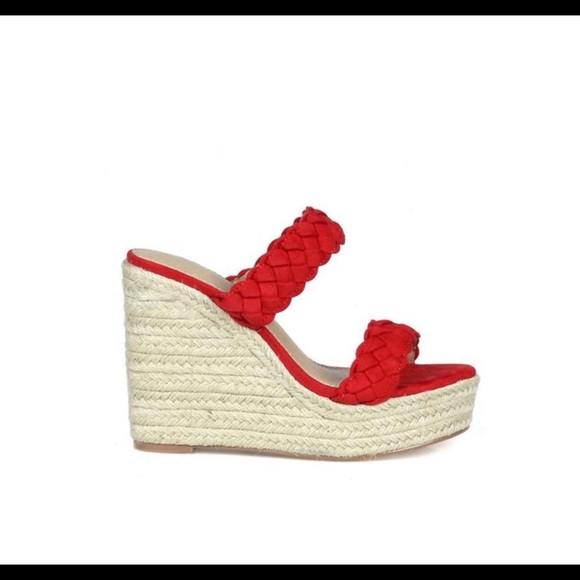 Fahrenheit Slip On Women Wedge Espadrilles in Red - Picture 3 of 11